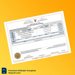 Customizable Qatar Ministry of Industry Commerce and Tourism Commercial Registration Certificate Editable Word & PDF Template