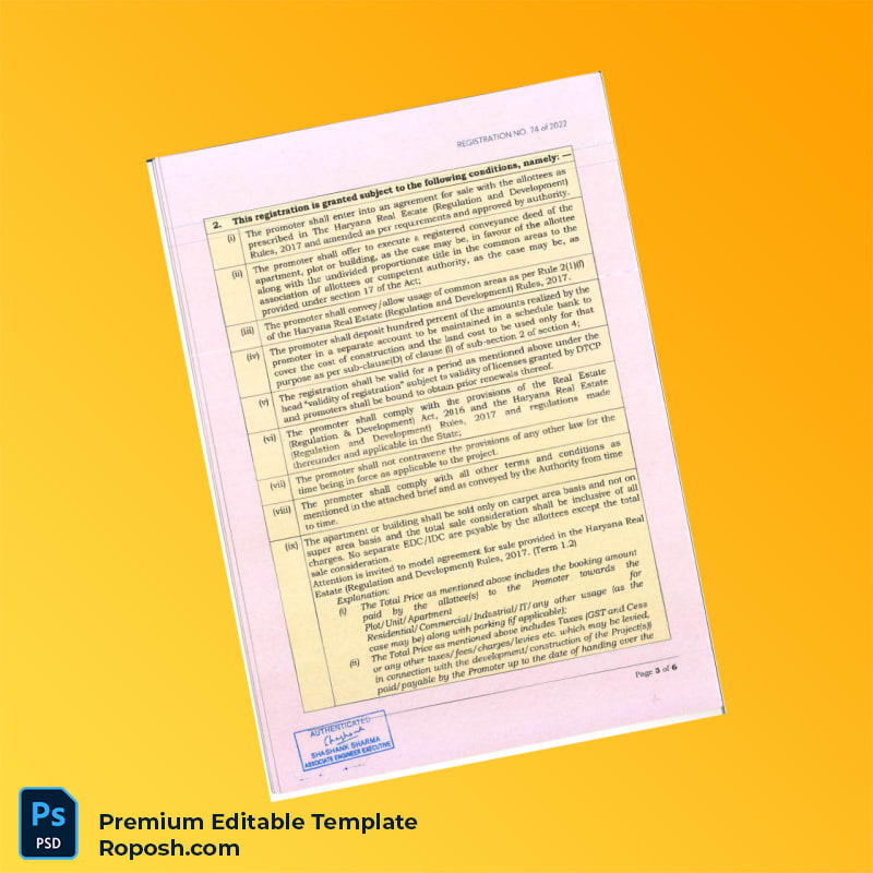 Customizable RERA Registration Certificate Editable Word & PDF Template 8 page Customizable RERA Registration Certificate Editable Word & PDF Template 8 page