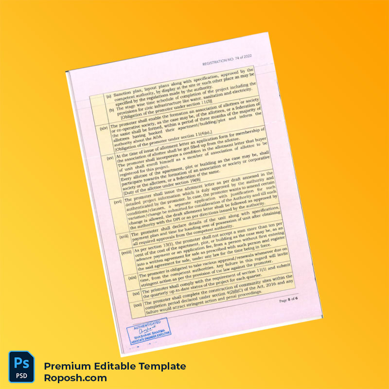 Customizable RERA Registration Certificate Editable Word & PDF Template 8 page Customizable RERA Registration Certificate Editable Word & PDF Template 8 page