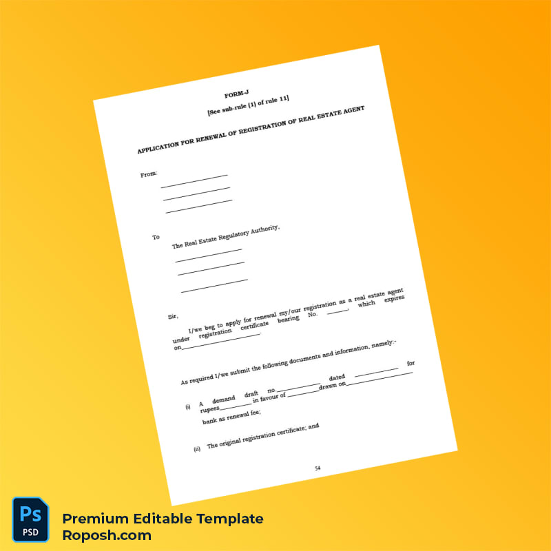 Customizable Real Estate Regulatory Authority Application for Renewal of Registration of Real Estate Agent Editable Word & PDF Template 2 page Customizable Real Estate Regulatory Authority Application for Renewal of Registration of Real Estate Agent Editable Word & PDF Template 2 page
