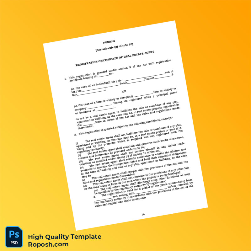 Real Estate Regulatory Authority Registration Certificate Template in Word and PDF formats 2 page Real Estate Regulatory Authority Registration Certificate Template in Word and PDF formats 2 page