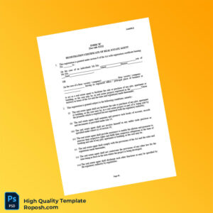 Registration Certificate of Real Estate Agent Template in Word and PDF formats 2 page