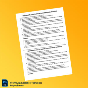 Requirements for Late Registration of Marriage Certificate Editable Word & PDF Template 2 page
