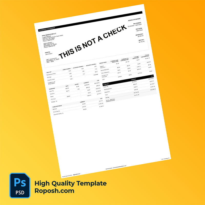 SFR3 Renovation LLC earning statement word and pdf template SFR3 Renovation LLC earning statement word and pdf template