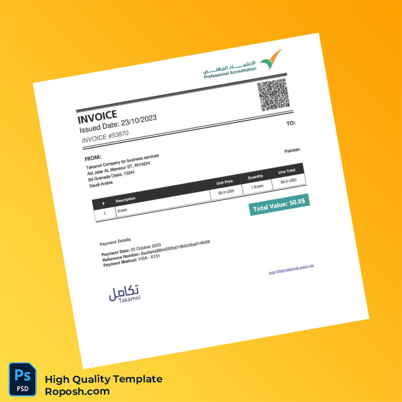 Saudi Arabia Takamol Company Invoice Template in Word and PDF formats Saudi Arabia Takamol Company Invoice Template in Word and PDF formats