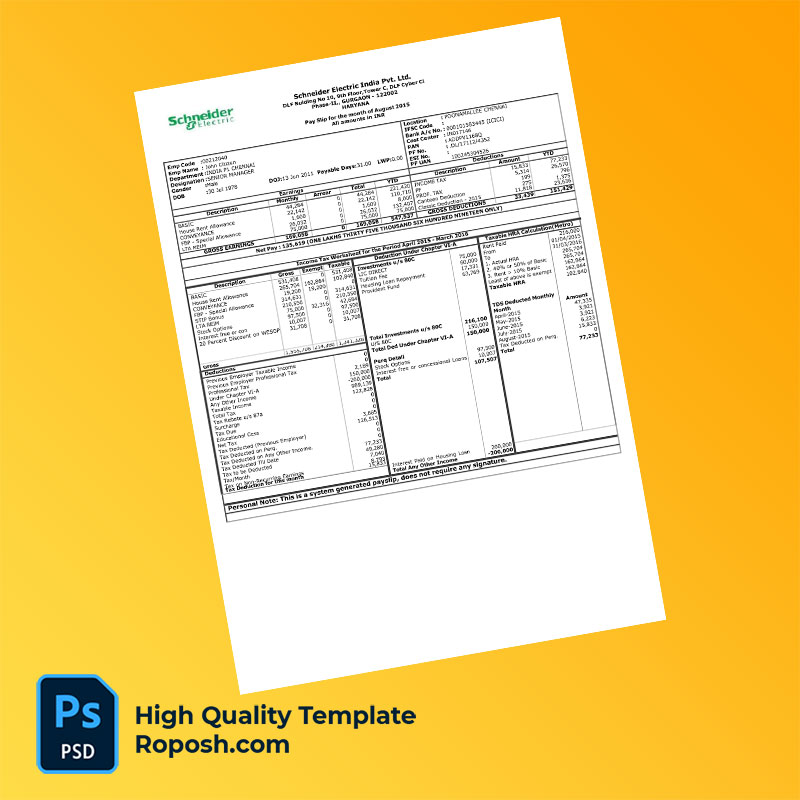 Schneider Electric India Pvt Ltd payslip word and pdf template Schneider Electric India Pvt Ltd payslip word and pdf template