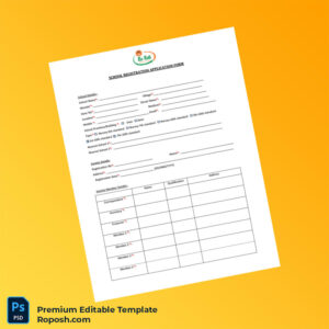 Customizable School Registration Application Form Editable Word & PDF Template 2 page