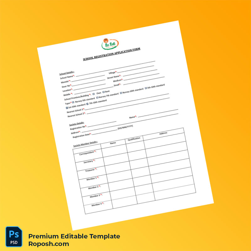 Customizable School Registration Application Form Editable Word & PDF Template 2 page Customizable School Registration Application Form Editable Word & PDF Template 2 page