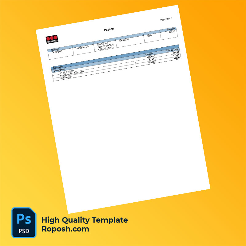 Securitas Security Services USA Inc payslip word and pdf template Securitas Security Services USA Inc payslip word and pdf template