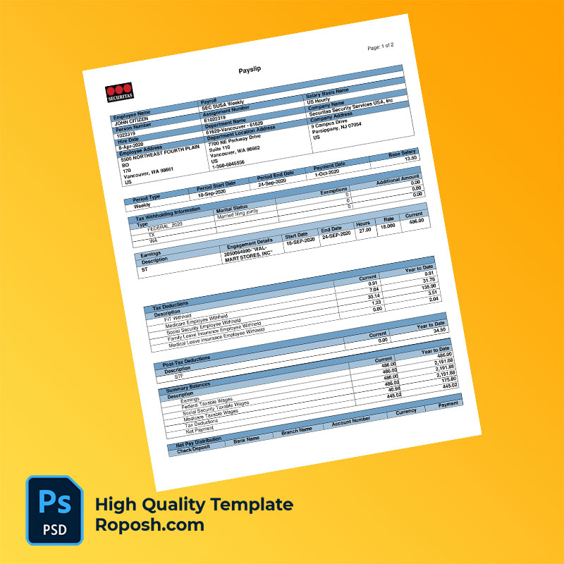 Securitas Security Services USA Inc payslip word and pdf template Securitas Security Services USA Inc payslip word and pdf template
