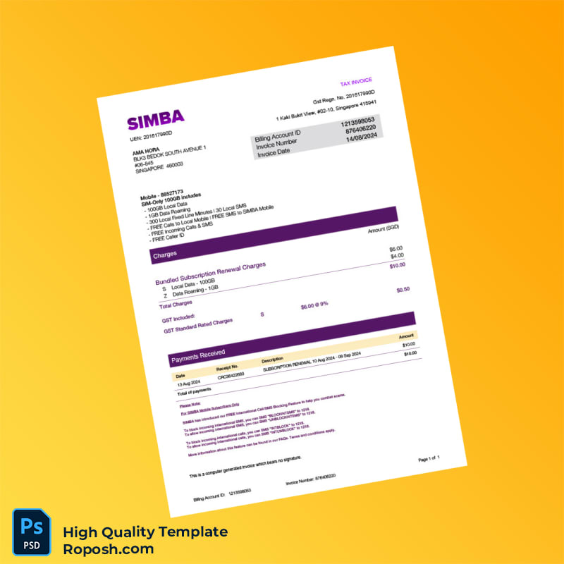 Singapore AMA HORA Invoice Template in Word and PDF formats Singapore AMA HORA Invoice Template in Word and PDF formats