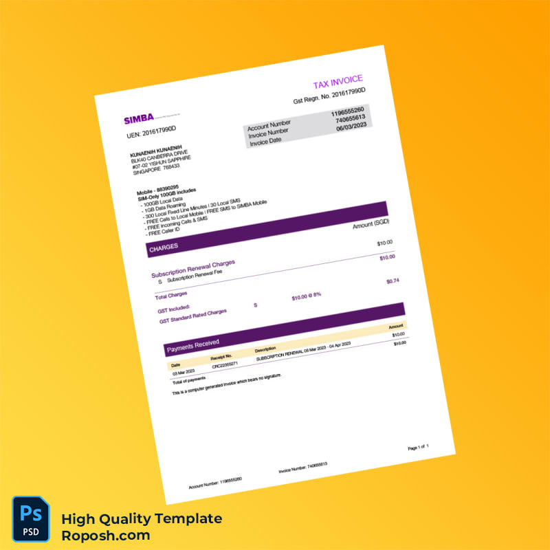 Singapore Invoice Template in Word and PDF formats Singapore Invoice Template in Word and PDF formats