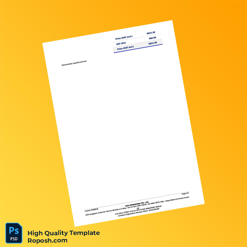 Singapore OVH Singapore Pte Ltd Invoice Template in Word and PDF formats 2 page Singapore OVH Singapore Pte Ltd Invoice Template in Word and PDF formats 2 page