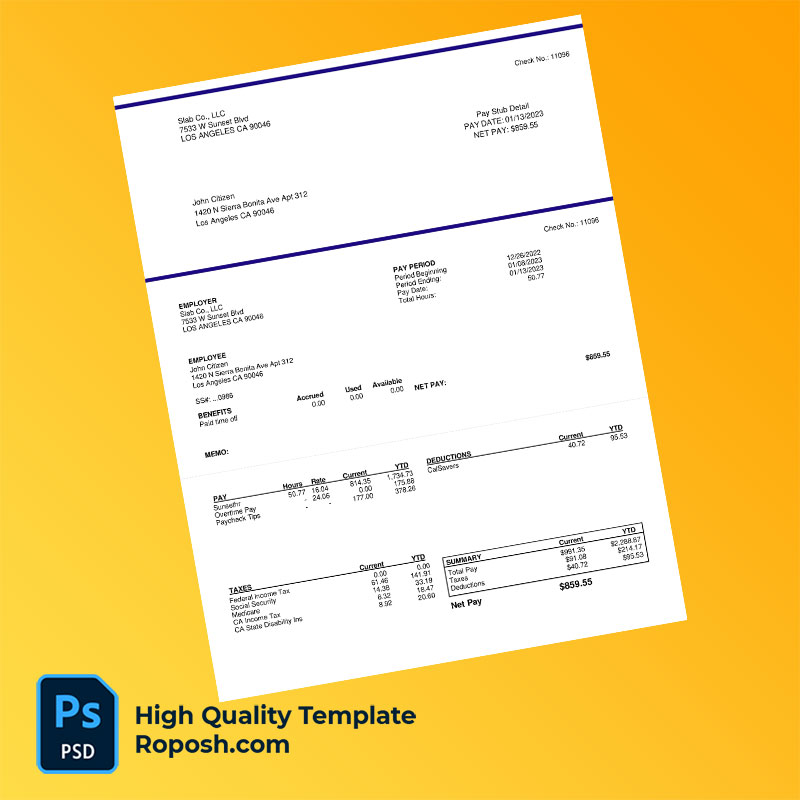 Slab Co LLC pay stub word and pdf template Slab Co LLC pay stub word and pdf template