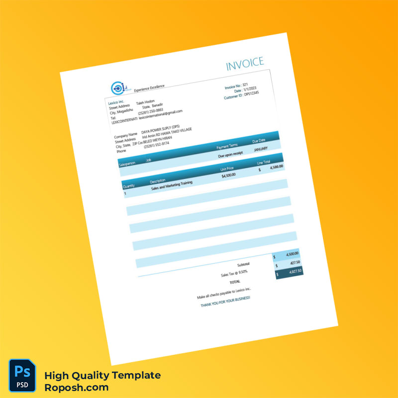 Somalia Lexico Inc Invoice Template in Word and PDF formats 2 page Somalia Lexico Inc Invoice Template in Word and PDF formats 2 page
