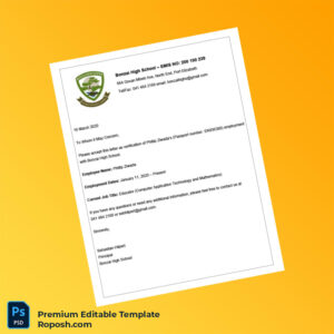 Customizable South Africa Bonzai High School Employment Verification Letter Word & PDF Template