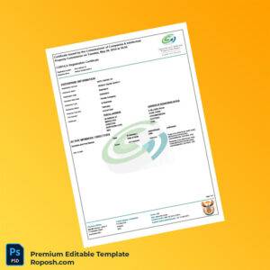 Customizable South Africa Commissioner of Companies Business Registration Certificate Editable Word & PDF Template Customizable South Africa Commissioner of Companies Business Registration Certificate Editable Word & PDF Template