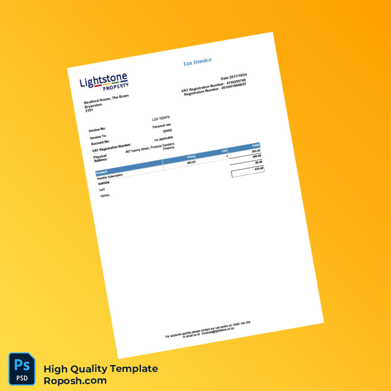 South Africa Lightstone Tax Invoice Template in Word and PDF formats South Africa Lightstone Tax Invoice Template in Word and PDF formats
