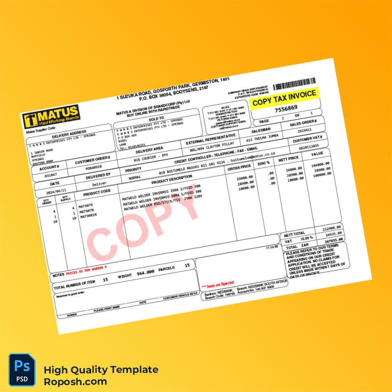 South Africa Matus Tax Invoice Template in Word and PDF formats South Africa Matus Tax Invoice Template in Word and PDF formats