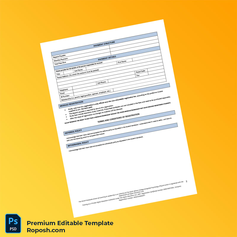Customizable South Africa SACAP Coaching Registration Form Editable Word & PDF Template 4 page Customizable South Africa SACAP Coaching Registration Form Editable Word & PDF Template 4 page