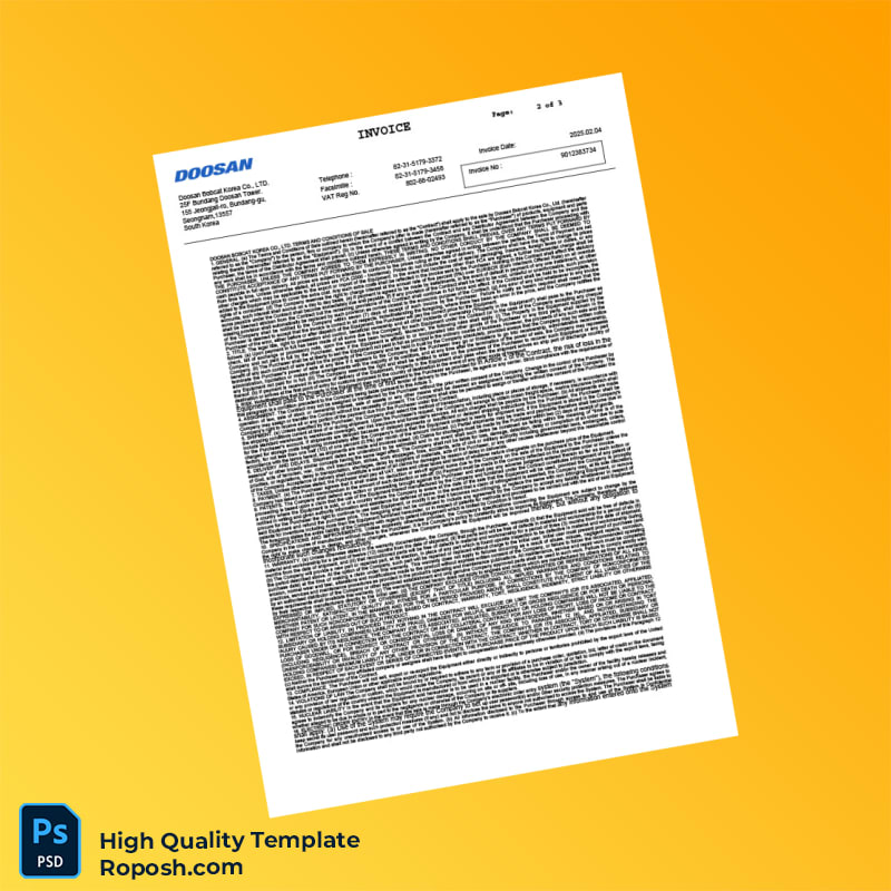 South Korea Doosan Invoice Template in Word and PDF formats 3 page South Korea Doosan Invoice Template in Word and PDF formats 3 page