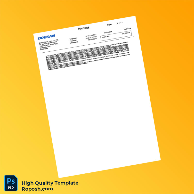 South Korea Doosan Invoice Template in Word and PDF formats 3 page South Korea Doosan Invoice Template in Word and PDF formats 3 page