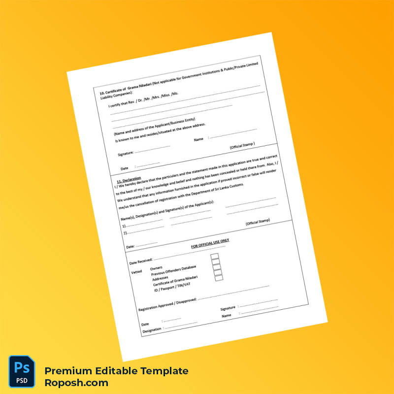 Customizable Sri Lanka Customs Importers and Exporters Registration Form Editable Word & PDF Template 4 page Customizable Sri Lanka Customs Importers and Exporters Registration Form Editable Word & PDF Template 4 page
