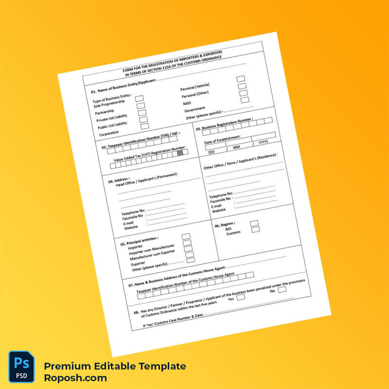 Customizable Sri Lanka Customs Importers and Exporters Registration Form Editable Word & PDF Template 4 page Customizable Sri Lanka Customs Importers and Exporters Registration Form Editable Word & PDF Template 4 page