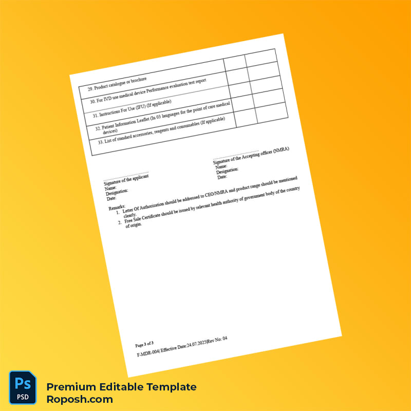 Customizable Sri Lanka National Medicines Regulatory Authority Re-Registration Dossier Submission Checklist Editable Word & PDF Template 3 page Customizable Sri Lanka National Medicines Regulatory Authority Re-Registration Dossier Submission Checklist Editable Word & PDF Template 3 page