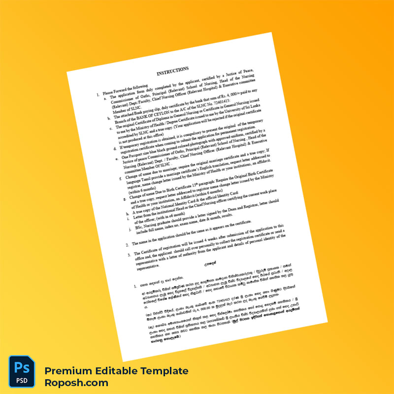 Customizable Sri Lanka Nursing Council Registration Certificate Editable Word & PDF Template 5 page Customizable Sri Lanka Nursing Council Registration Certificate Editable Word & PDF Template 5 page