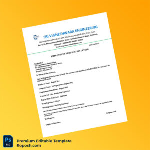 Customizable Sri Vigneshwara Engineering Employment Verification Letter Word & PDF Template
