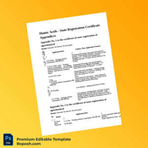 State Registration Certificate for Humic Acids Agrochemical in Word and PDF formats 4 page