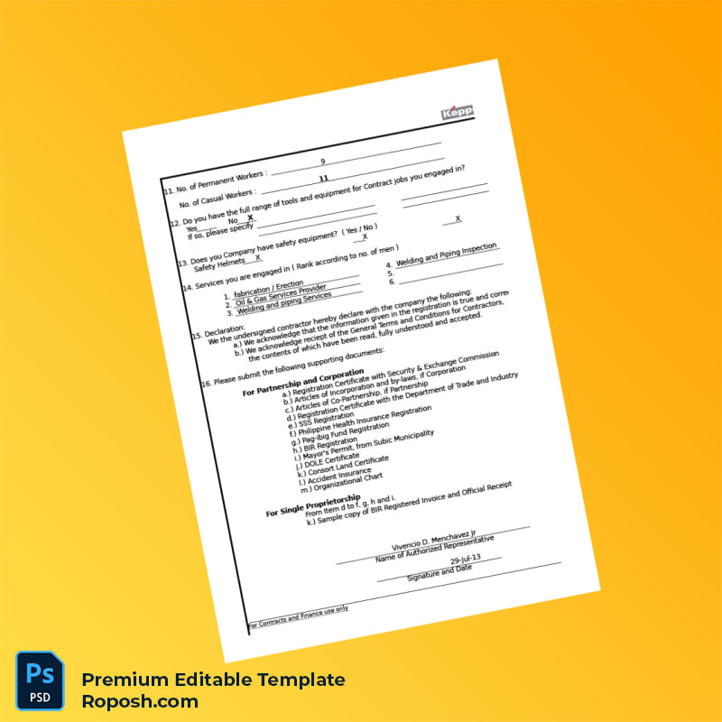 Customizable Subcontractor Registration Form Editable Word & PDF Template 6 page Customizable Subcontractor Registration Form Editable Word & PDF Template 6 page