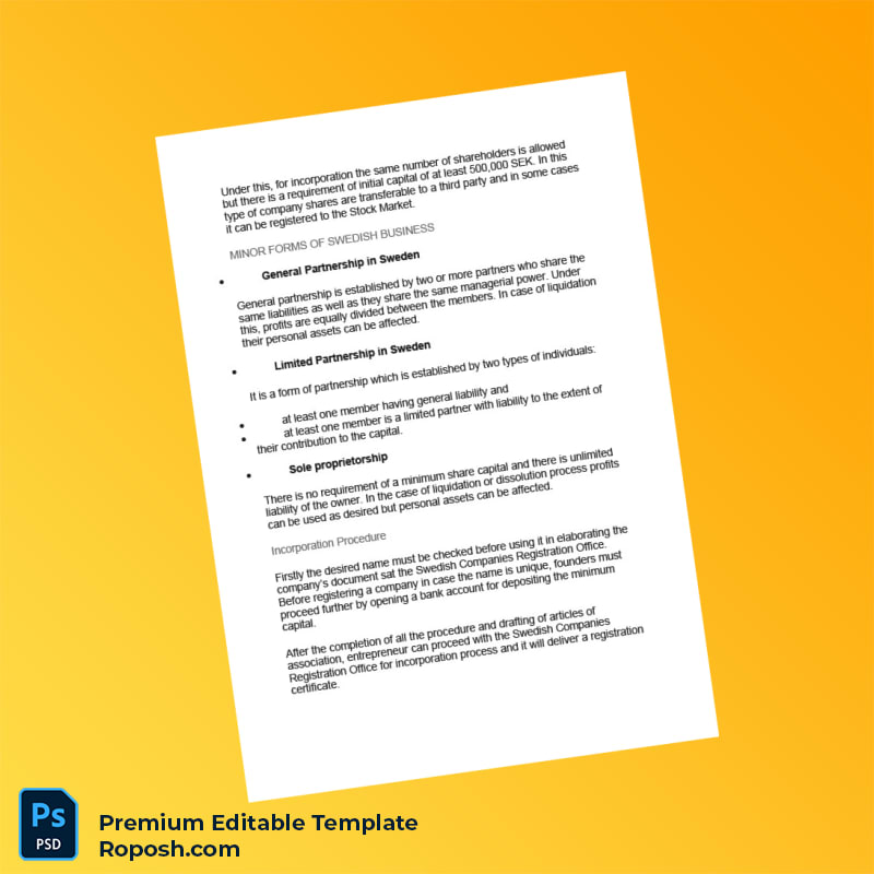 Sweden Companies Registration Office Company Registration Certificate Editable Word & PDF Template 3 page Sweden Companies Registration Office Company Registration Certificate Editable Word & PDF Template 3 page