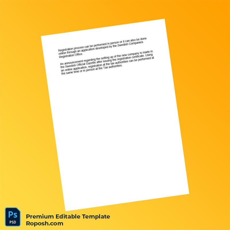 Sweden Companies Registration Office Company Registration Certificate Editable Word & PDF Template 3 page Sweden Companies Registration Office Company Registration Certificate Editable Word & PDF Template 3 page