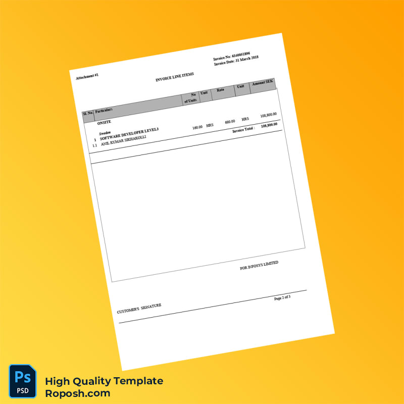 Sweden Infosys Limited Invoice Template in Word and PDF formats 3 page Sweden Infosys Limited Invoice Template in Word and PDF formats 3 page