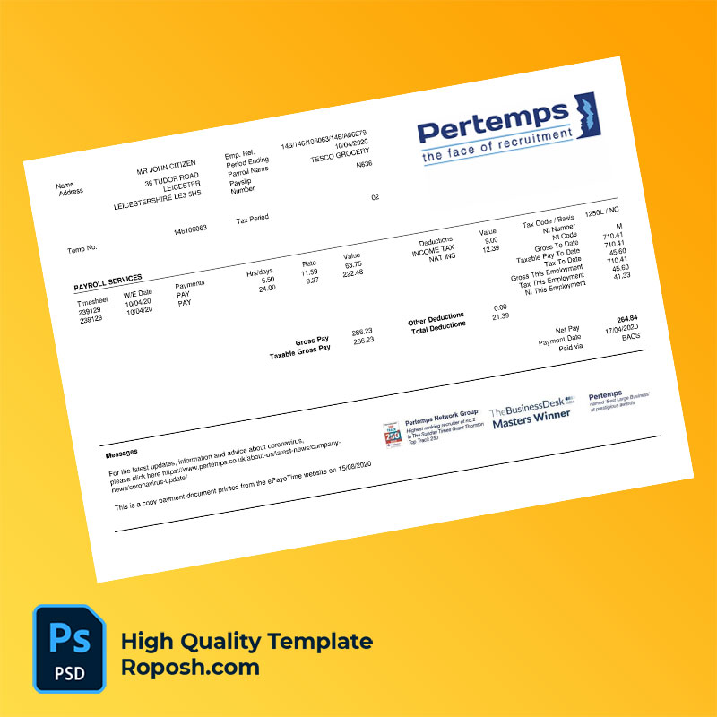 TESCO Grocery pay stub word and pdf template TESCO Grocery pay stub word and pdf template