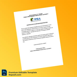 Tanzania Public Procurement Regulatory Authority Supplier Registration Certificate Editable Word & PDF Template
