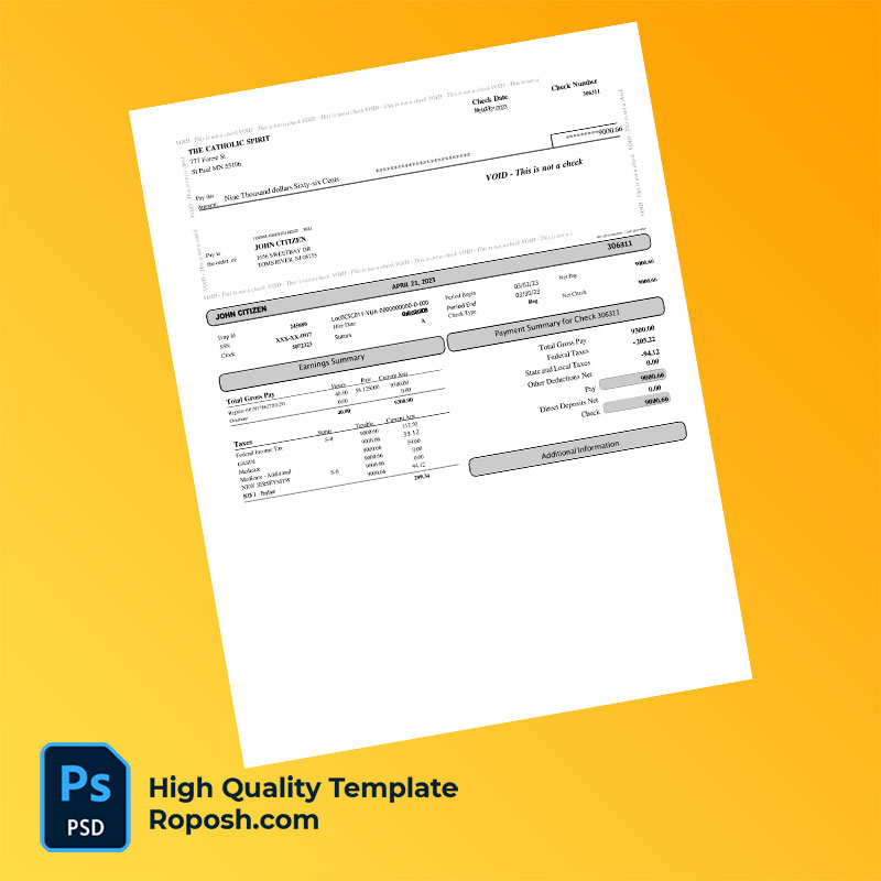 The Catholic Spirit pay stub word and pdf template The Catholic Spirit pay stub word and pdf template