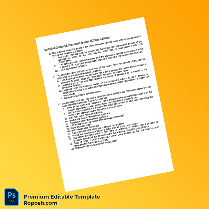 Customizable Tripura Government Permanent Resident Certificate Application Form Editable Word & PDF Template 3 page Customizable Tripura Government Permanent Resident Certificate Application Form Editable Word & PDF Template 3 page