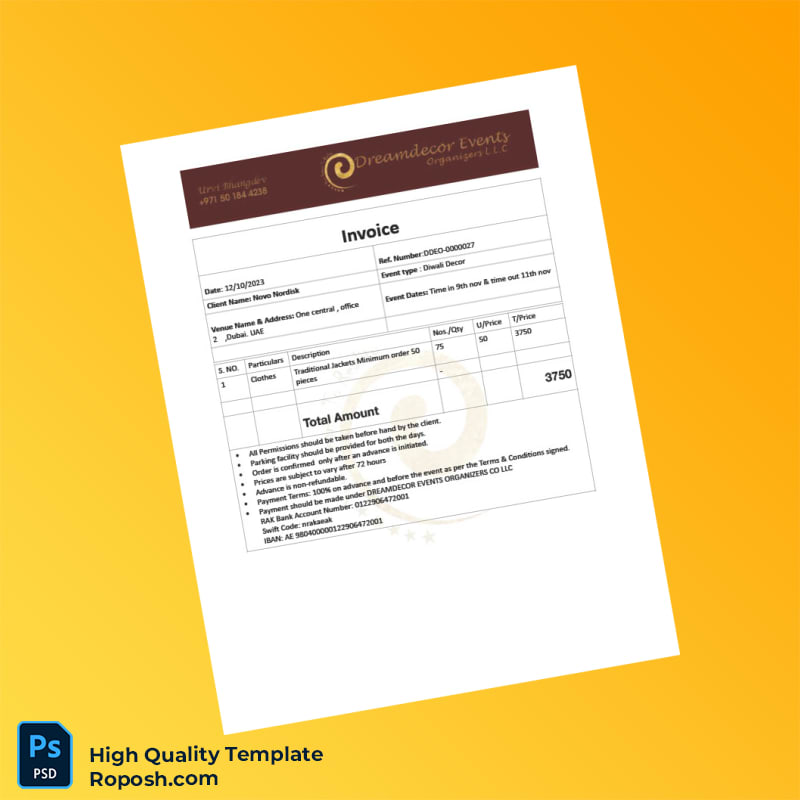 UAE Novo Nordisk Invoice Template in Word and PDF formats UAE Novo Nordisk Invoice Template in Word and PDF formats