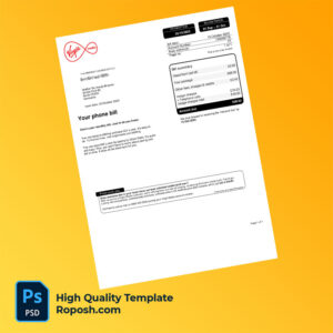 UK Virgin Media Editable Mobile Bill Template in Word and PDF formats