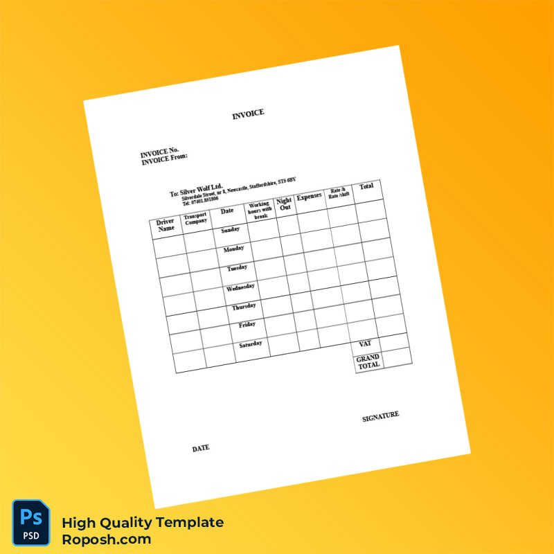 UK Silver Wolf Ltd Invoice Template in Word and PDF formats UK Silver Wolf Ltd Invoice Template in Word and PDF formats
