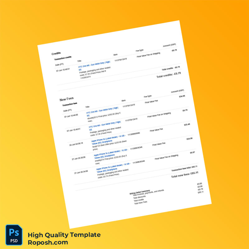 UK eBay Invoice Template in Word and PDF formats 4 page UK eBay Invoice Template in Word and PDF formats 4 page