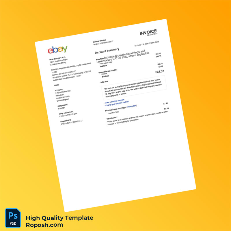 UK eBay Invoice Template in Word and PDF formats 4 page UK eBay Invoice Template in Word and PDF formats 4 page
