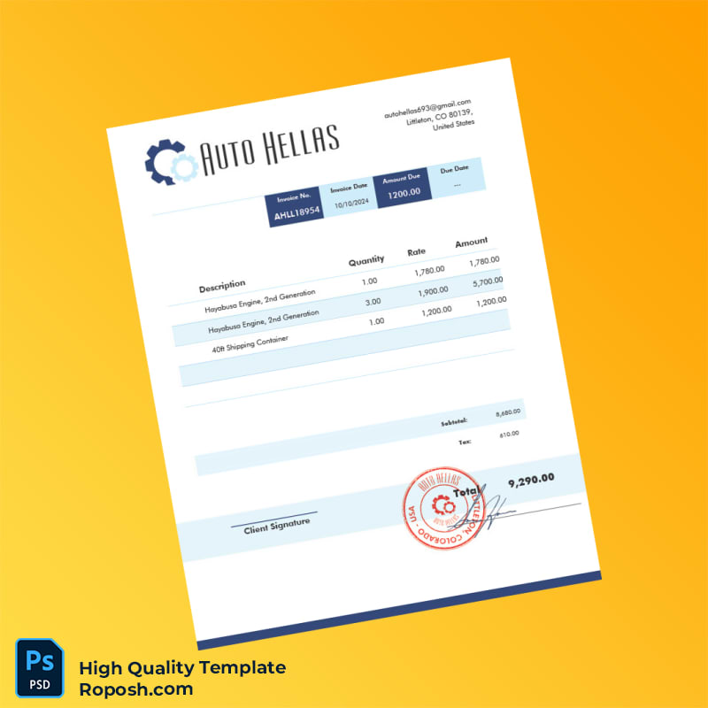 USA Auto Hellas Invoice Template in Word and PDF formats USA Auto Hellas Invoice Template in Word and PDF formats