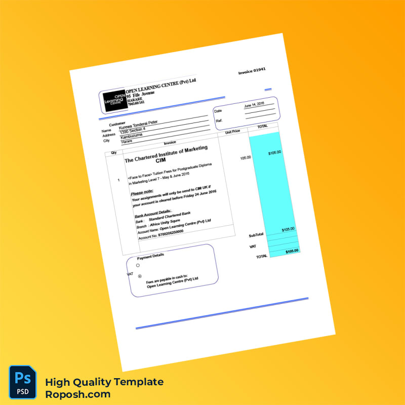 USA CIM Invoice Template in Word and PDF formats 6 page USA CIM Invoice Template in Word and PDF formats 6 page