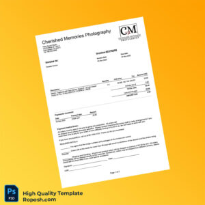 USA Cherished Memories Photography Invoice Template in Word and PDF formats 2 page