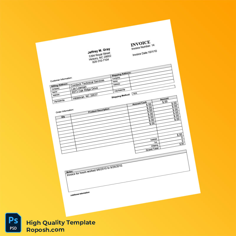 USA Comtech Technical Services Invoice Template in Word and PDF formats USA Comtech Technical Services Invoice Template in Word and PDF formats