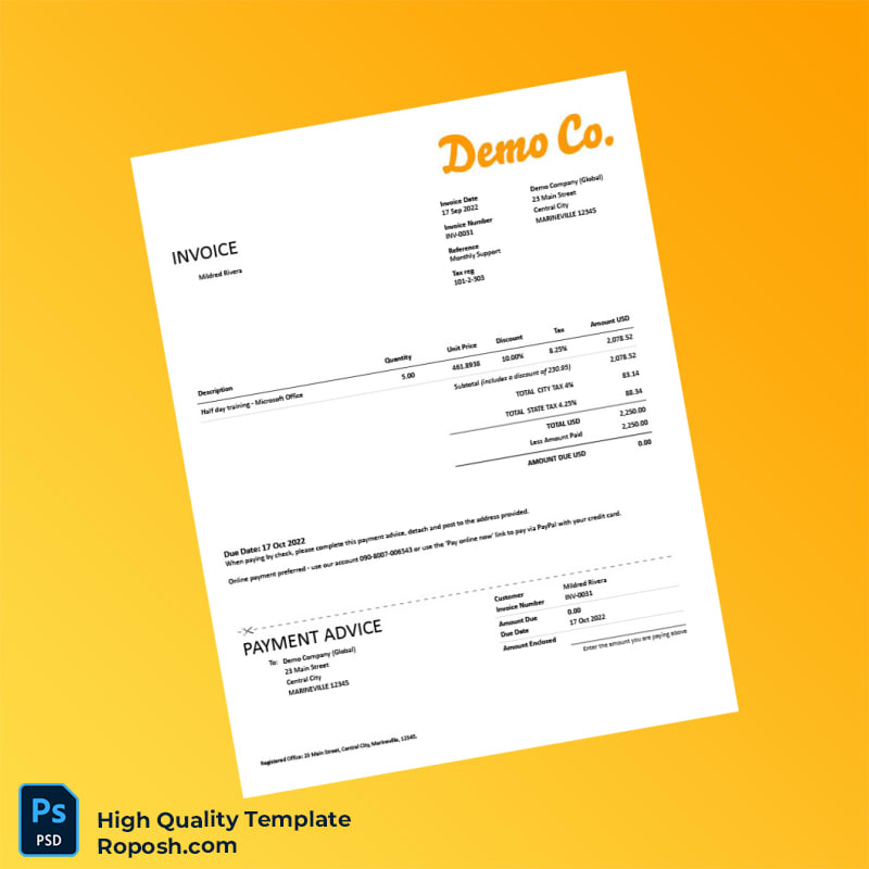 USA Demo Company Invoice Template in Word and PDF formats USA Demo Company Invoice Template in Word and PDF formats